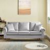 Velvet Sofa Couch with 2 Pillows Modern 3 Seater Sofa With Wood Legs