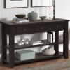 48'' Solid Pine Wood Top Console Table, Modern Entryway Sofa Side Table with 3 Storage Drawers and 2 Shelves. Easy to Assemble ( Black)