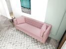 Modern Flat Armrest Living Room Sofa Pink Three Seat Sofa With Two Throw Pillows