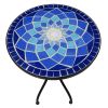 Outdoor Mosaic Side Table, 14 Inch Round Concrete Tile Top, Patio End Table for Bistro Coffee Table - Blue