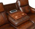 Leather Dual Power Reclining Group: Old English Charm, Hand-Burnished Chestnut Leather, Nailhead Trim, Sofa with Drop-Down Console and Charging Statio