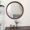 Circle Mirror with Wood Frame Round Modern Decoration Large Mirror Walnut Brown