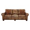 Rustic Styled Leather Sofa - Premium Construction, Top-Grain Leather - Eight-Way Hand-Tied Springs, Nail-Head Trim, Contrasting Pillows