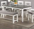 Dining Room Furniture White 6pc Set Table 4 Side Chairs and A Bench Rubberwood