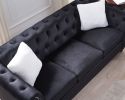 Sofa Chair with Button and Copper Nail on Arms and Back, One White Villose Pillow, Velvet Black (38"x34.5"x30")