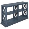 TREXM Console Table with 3-Tier Open Storage Spaces and "X" Legs, Narrow Sofa Entry Table for Living Room, Entryway and Hallway (Navy Blue)