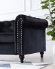 Sofa Chair with Button and Copper Nail on Arms and Back, One White Villose Pillow, Velvet Black (38"x34.5"x30")