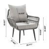 Manhattan Comfort Riviera Rope Wicker 4-Piece 4 Seater Patio Conversation Set with Cushions in Grey