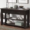 48'' Solid Pine Wood Top Console Table, Modern Entryway Sofa Side Table with 3 Storage Drawers and 2 Shelves. Easy to Assemble ( Black)