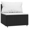 Patio Middle Sofa with Cushions Black Poly Rattan