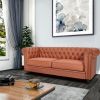 classic sofa 3-seat genuine leather solid wood oak feet