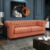 classic sofa 3-seat genuine leather solid wood oak feet