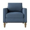 Classic Linen Armchair Accent Chair with Bronze Nailhead Trim Wooden Legs Single Sofa Couch