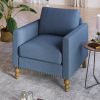 Classic Linen Armchair Accent Chair with Bronze Nailhead Trim Wooden Legs Single Sofa Couch