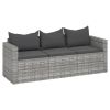 3-Seater Patio Sofa with Cushions Gray Poly Rattan