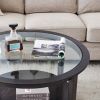 Modern Solid wood round coffee table with tempered glass top black color-36"