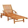 Patio Sun Lounger with Cushion Solid Acacia Wood