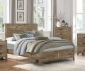 Weathered Pine Finish 1pc Queen Bed Modern Line Pattern Rusticated Style Bedroom