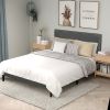 Queen Size Upholstered Platform Bed Frame with Headboard;  Strong Wood Slat Support;  Mattress Foundation;  No Box Spring Needed;  Easy Assembly;  Gra